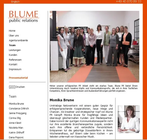 Bild: Die neue Homepage von Blume PR ist online
