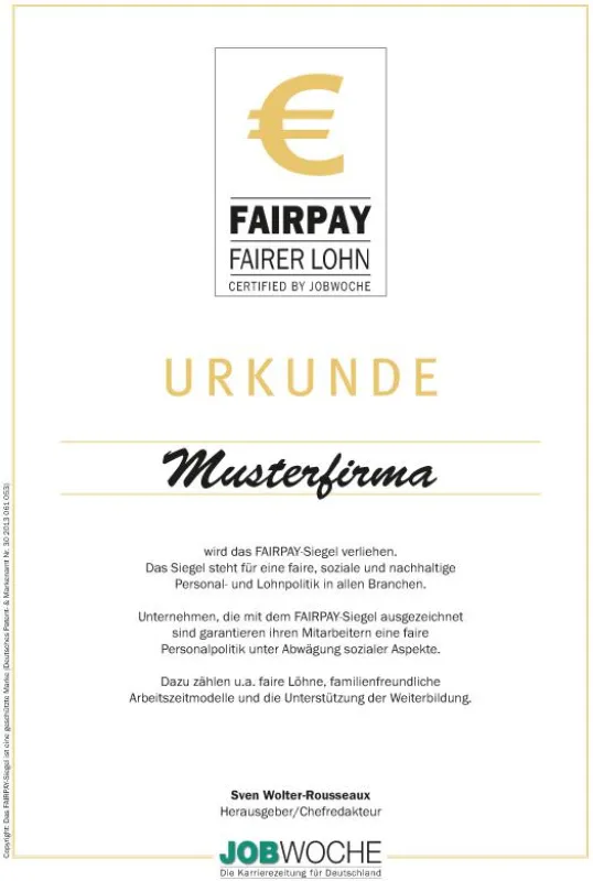 Das Fairpay-Siegel ist eine führende Arbeitgeber-Marke
