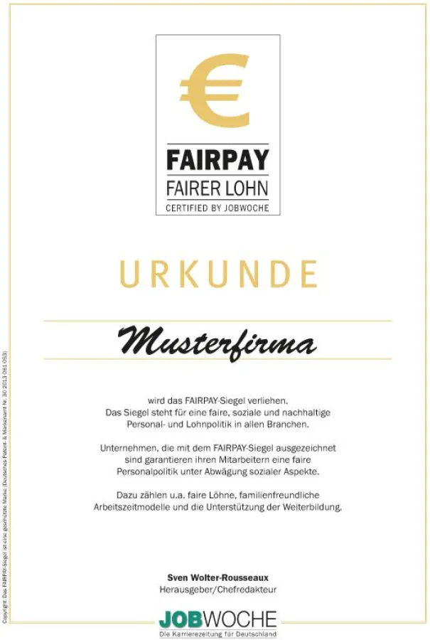 Das Fairpay-Siegel ist eine führende Arbeitgeber-Marke