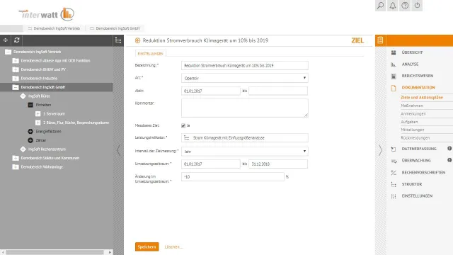 Bild: IngSoft InterWatt mit Energieleistungskennzahlen
