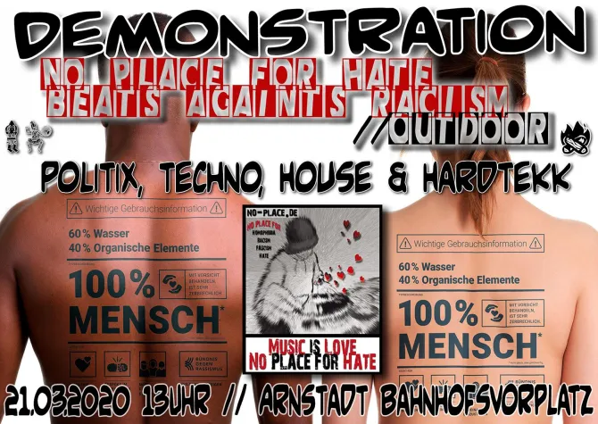 Demonstration/Techno-Parade gegen Rassismus am 21.03.2020 in Arnstadt Bild: Demonstration/Techno-Parade gegen Rassismus am 21.03.2020 in Arnstadt