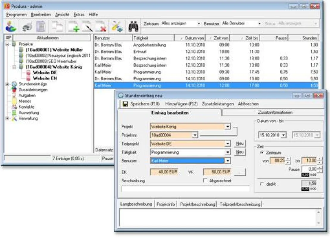 Produra 3: Software zur Arbeitszeiterfassung und Projektmanagement