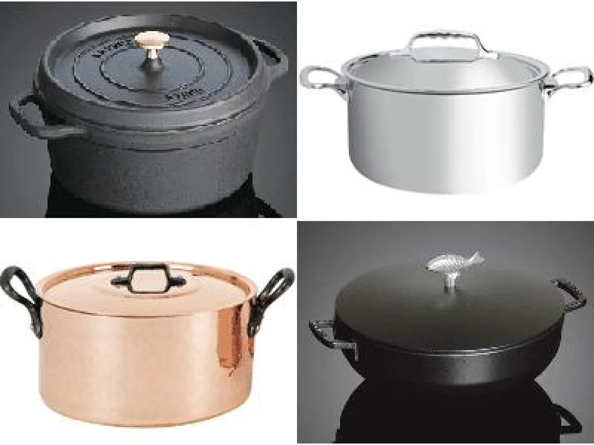 Kochtöpfe aus Edelstahl, Kupfer und emailliertem Gusseisen