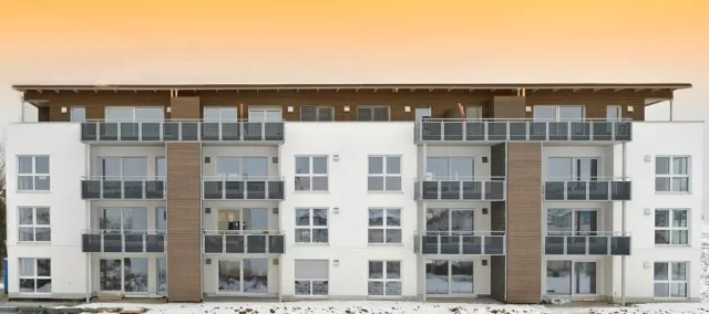 Bild: Mehrgeschossige Gebäude aus Holz gefertigt