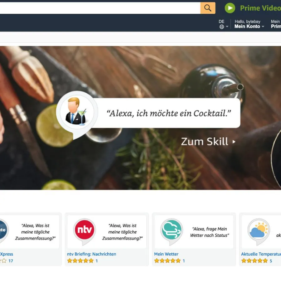 Der Barkeeper auf der Startseite des Amazon Skill Shops