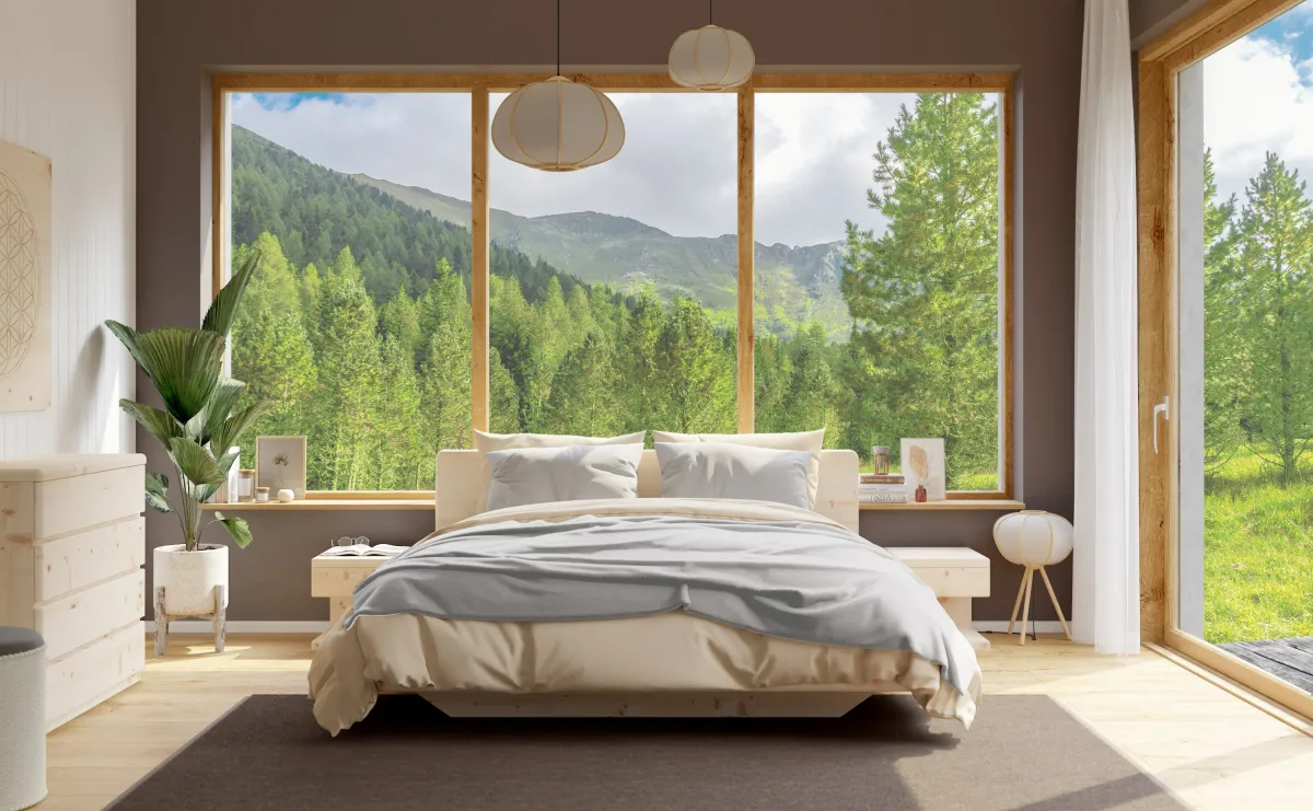 Bio-Schlafzimmer von LaModula in Naturholz Zirbe, Eiche, Buche oder Esche (© LaModula GmbH)