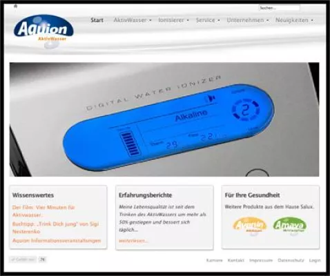 Neue Website für Salux, den Experten für AktivWasser Bild: Neue Website für Salux, den Experten für AktivWasser
