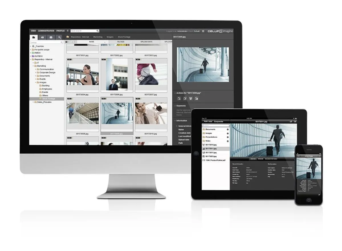 celum Benutzeroberfläche auf Endgeräten