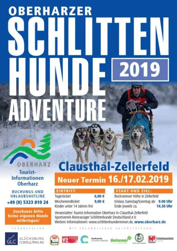 Oberharzer Schlittenhunderennen witterungsbedingt auf den 16./17. Februar 2019 verschoben Bild: Oberharzer Schlittenhunderennen witterungsbedingt auf den 16./17. Februar 2019 verschoben