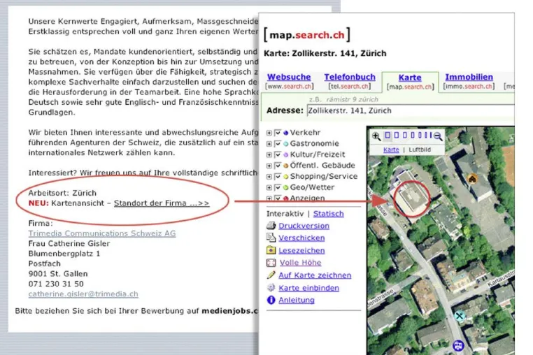 medienjobs.ch setzt auf map.search.ch Bild: medienjobs.ch setzt auf map.search.ch