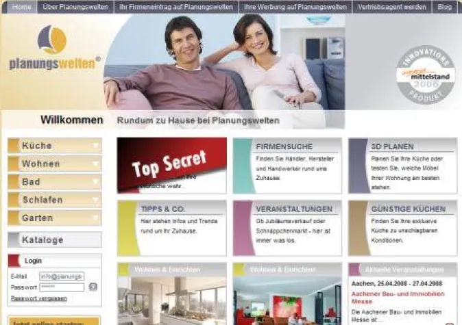 Wohnportal planungswelten.de ist Innovationsprodukt 2008 Bild: Wohnportal planungswelten.de ist Innovationsprodukt 2008