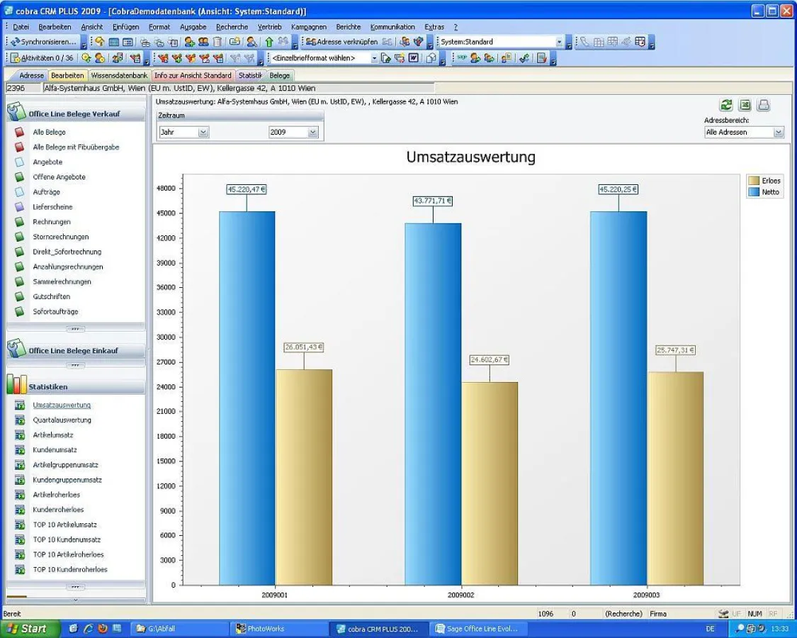 Anwender der Software cobra CRM PLUS können mit der neuen Schnittstelle zur ERP-Software Office-Line von Sage Umsatzstatistiken eines oder mehrerer Kunden direkt in der cobra-Datenbank einsehen.