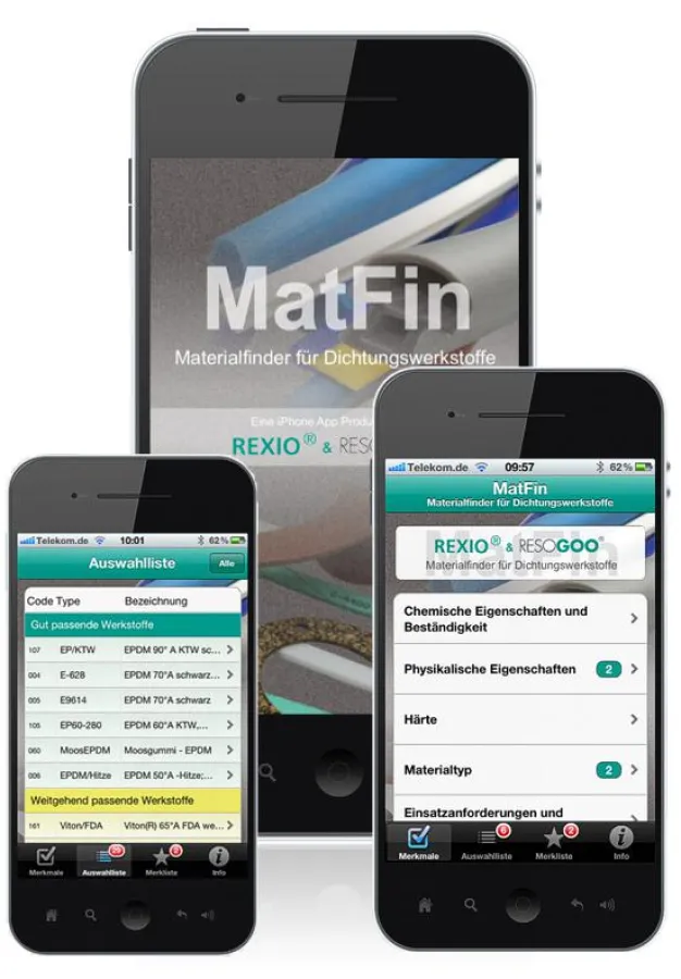 MatFin – die neue Materialfinder-App für Dichtungswerkstoffe von REXIO.
