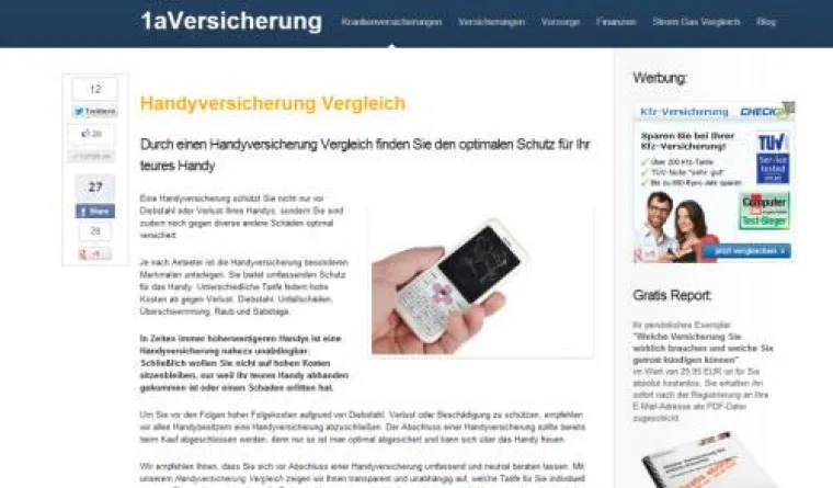 Bild: 1aVersicherung.net erweitert den Service um weiteren Versicherungsvergleich zum Thema Handyversicherung
