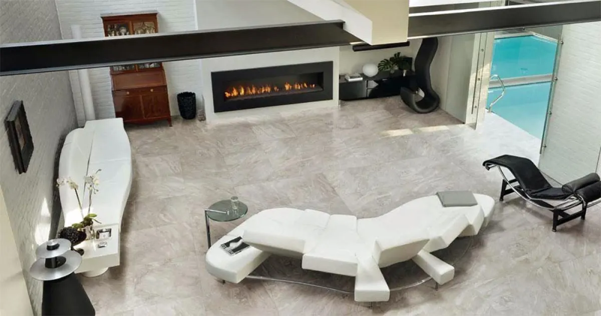 Wohnraummilieu mit Feinsteinzeug in Marmor-Optik, Hersteller Ricchetti, Serie: digi_marble, Format: 60 x 60 cm, Foto: Ricchetti