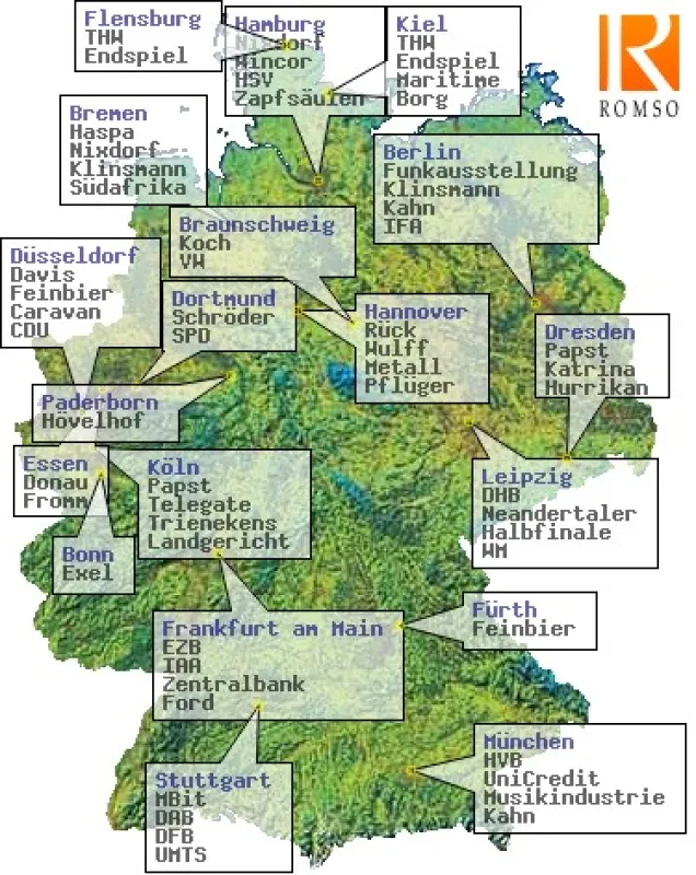 Die Nachrichtenlandkarte zeigt, was gerade wo in Deutschland passiert.