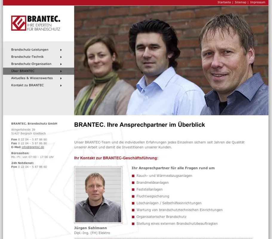 Beim Webauftritt von BRANTEC wurde großer Wert auf die Menschen und Mitarbeiter gelegt.