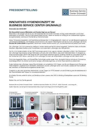 INNOVATIVES HYGIENEKONZEPT IM BUSINESS SERVICE CENTER GRÜNWALD Bild: INNOVATIVES HYGIENEKONZEPT IM BUSINESS SERVICE CENTER GRÜNWALD