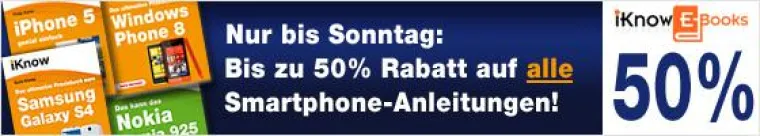 iKnow Sommerschnäppchen: bis zu 50% Preisvorteil auf Smartphone-Anleitungen Bild: iKnow Sommerschnäppchen: bis zu 50% Preisvorteil auf Smartphone-Anleitungen