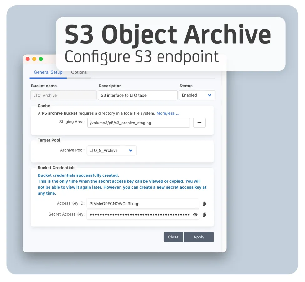 S3 Object Archive in Archiware P5 Version 7.2. (© Archiware GmbH)