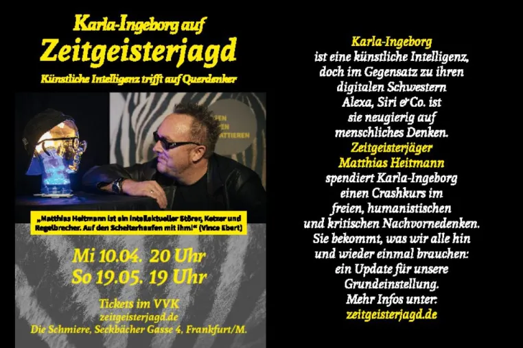 Bühne frei für künstliche Intelligenz: „Karla-Ingeborg auf Zeitgeisterjagd“ Bild: Bühne frei für künstliche Intelligenz: „Karla-Ingeborg auf Zeitgeisterjagd“