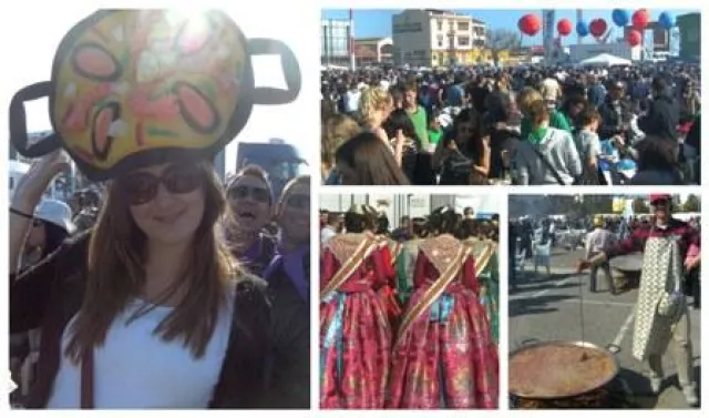 Bild: Spanischschüler beim Paella-Wettkochen am Hafen von Valencia
