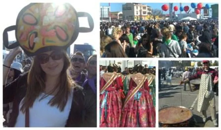 Bild: Spanischschüler beim Paella-Wettkochen am Hafen von Valencia