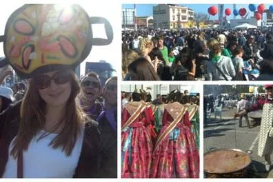 Bild: Spanischschüler beim Paella-Wettkochen am Hafen von Valencia