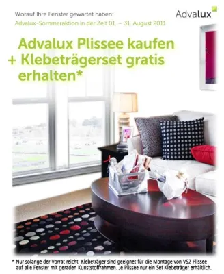 Bild: Advalux startet die Plissee VS2 + Klebeträger Sommeraktion im Onlineshop