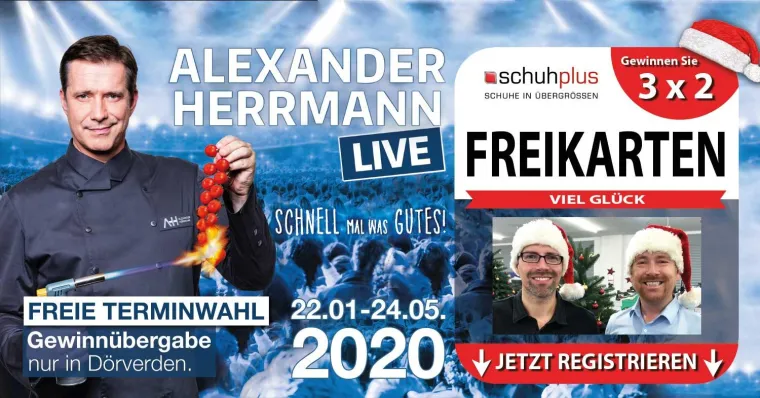 Schuhplus verlost 3x2 Freikarten für Alexander Herrmann LIVE - Schnell mal was Gutes Bild: Schuhplus verlost 3x2 Freikarten für Alexander Herrmann LIVE - Schnell mal was Gutes