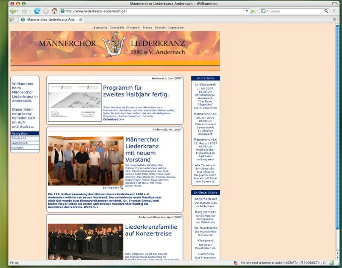 Die neue Website des Männerchores Liederkranz bietet aktuelle Informationen rund um die Liederkranzfamilie. Zur Zeit noch annähernd in der \