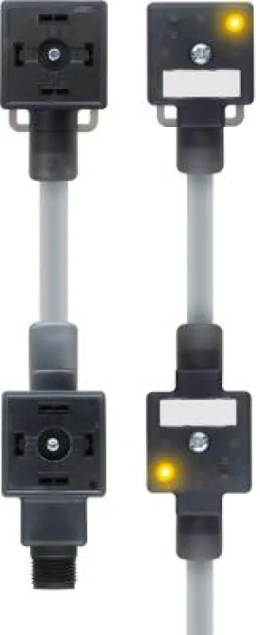 Die neuen ESCHA Doppelventil-Steckverbinder (links mit M12x1-Anschluss, rechts mit Anschlussleitung)