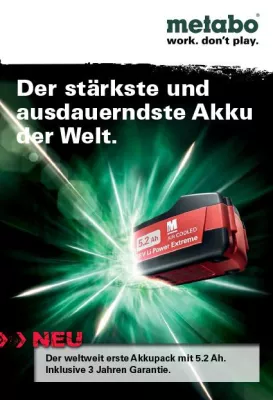 LässingMüller gestaltet Weltpremiere des 5.2-Ah-Akkus von Metabo Bild: LässingMüller gestaltet Weltpremiere des 5.2-Ah-Akkus von Metabo