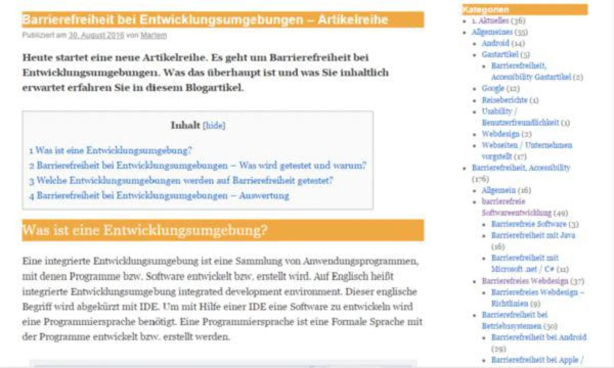 Barrierefreiheit bei Entwicklungsumgebungen