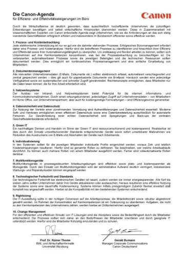 Schlank und fit aus der Krise - Canon entwickelt mit Wissenschaftlern Agenda zur Prozessgestaltung im Büro Bild: Schlank und fit aus der Krise - Canon entwickelt mit Wissenschaftlern Agenda zur Prozessgestaltung im Büro