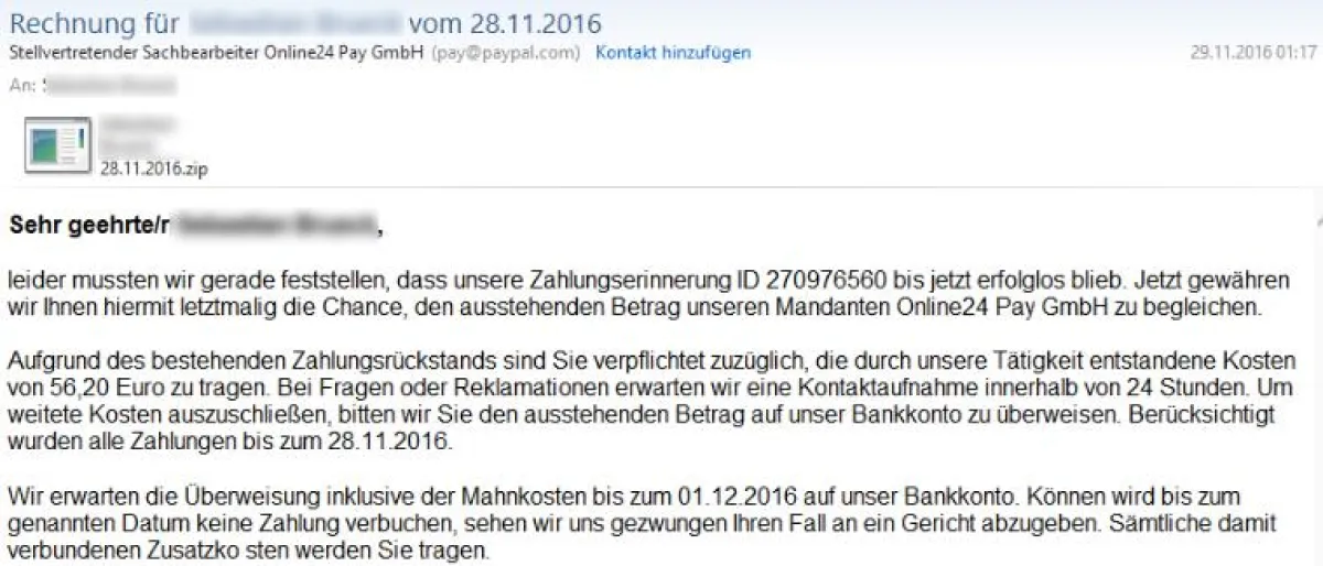 Gefälschte PayPal Email