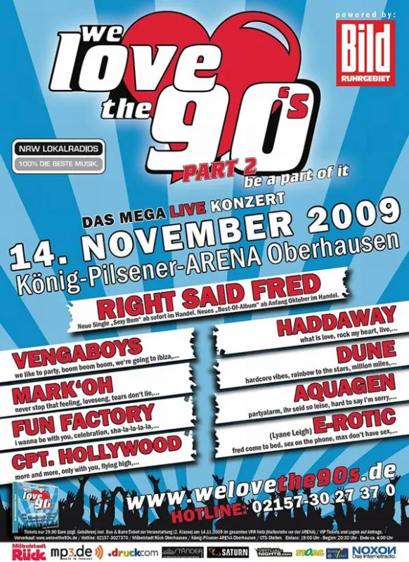Das MEGA LIVE KONZERT der 90er Jahre geht in die zweite Runde