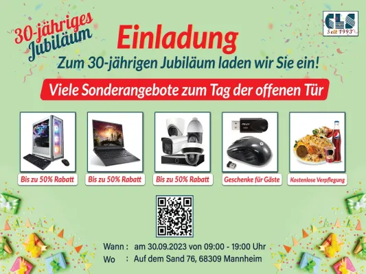 CLS-Computer feiert das 30-jährige Jubiläum mit fantastischen Angeboten und beeindruckender Präsenz Bild: CLS-Computer feiert das 30-jährige Jubiläum mit fantastischen Angeboten und beeindruckender Präsenz