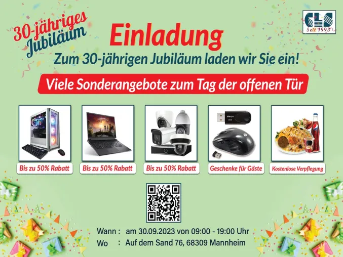 CLS-Computer feiert das 30-jährige Jubiläum mit fantastischen Angeboten und beeindruckender Präsenz Bild: CLS-Computer feiert das 30-jährige Jubiläum mit fantastischen Angeboten und beeindruckender Präsenz