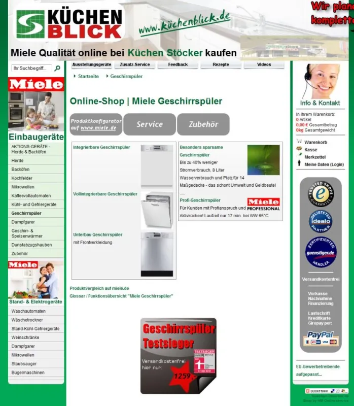Verschiedene Typen der beliebten Miele Geschirrspüler sind auf Küchenblick.de einfach, sicher und z.B. per Finanzierung günstig bestellbar.