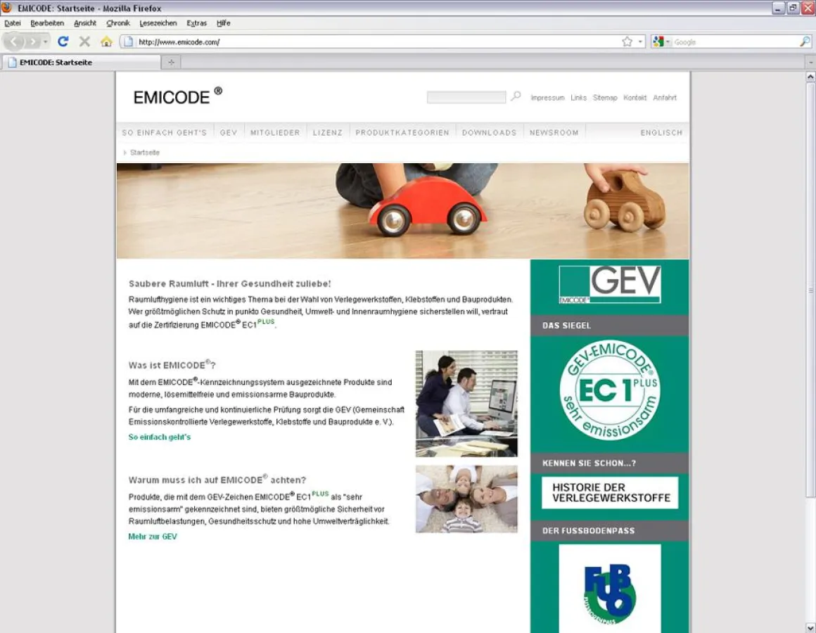 Der neue Internetauftritt der GEV: www.emicode.com. Foto: GEV