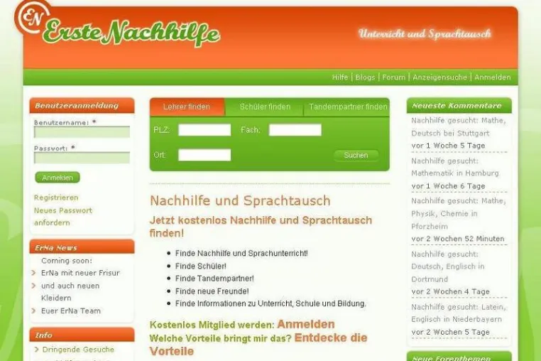 Bild: Kostenloses Portal für Nachhilfe-, Sprachunterricht und Sprachtausch
