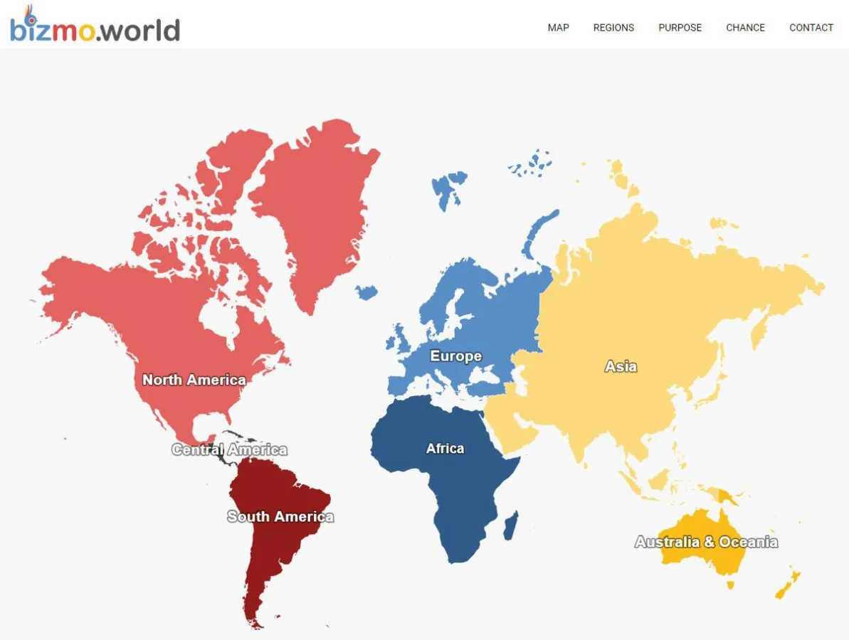 Interaktive Weltkarte auf www.bizmo.tv