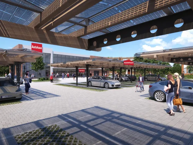 Bild: Mit Sopago Solar Carports sind sie bestens auf Hagelschäden und Elektromobilität vorbereitet!