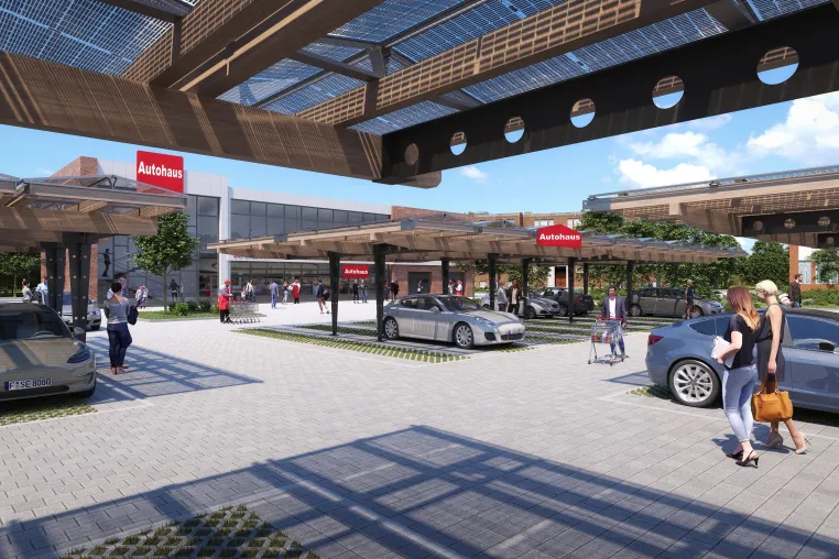 Bild: Mit Sopago Solar Carports sind sie bestens auf Hagelschäden und Elektromobilität vorbereitet!