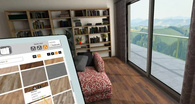 Bild: Begeisterte Besucher auf der Trendmesse Fulda sehen in materialo® VR die Zukunft des Fußbodenhandels
