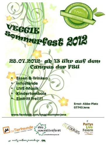 Erstes Veggie-Sommerfest in Jena am 28. Juli auf dem Uni-Campus Bild: Erstes Veggie-Sommerfest in Jena am 28. Juli auf dem Uni-Campus