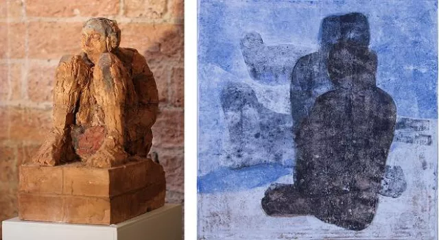 Bild: »Die Hockenden« – Skulpturen von Sabine Heller und Bilder von Vera Schwelgin