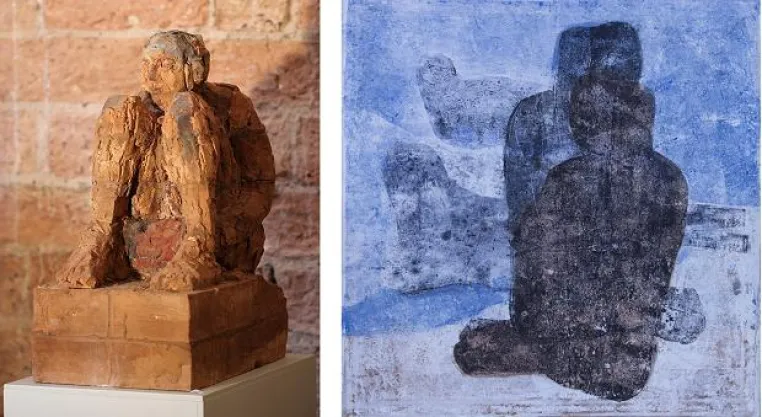 Bild: »Die Hockenden« – Skulpturen von Sabine Heller und Bilder von Vera Schwelgin