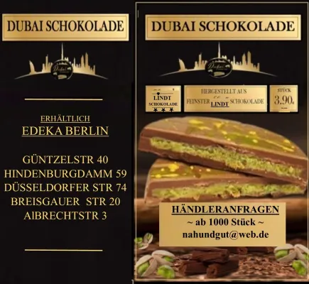 Bild:  Dubai Schokolade ab sofort 5 EDEKA FilialeBerlin erhältlich - Orient trifft auf feine Lindt-Schokolade